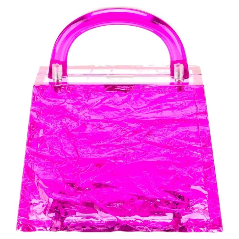 Fuchsia Pink Handbag Crushed Ice Texture Transparent